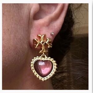 Authentic Tory Burch ROXANNE Heart Pink-Gold 18k Gold Plated Earrings New